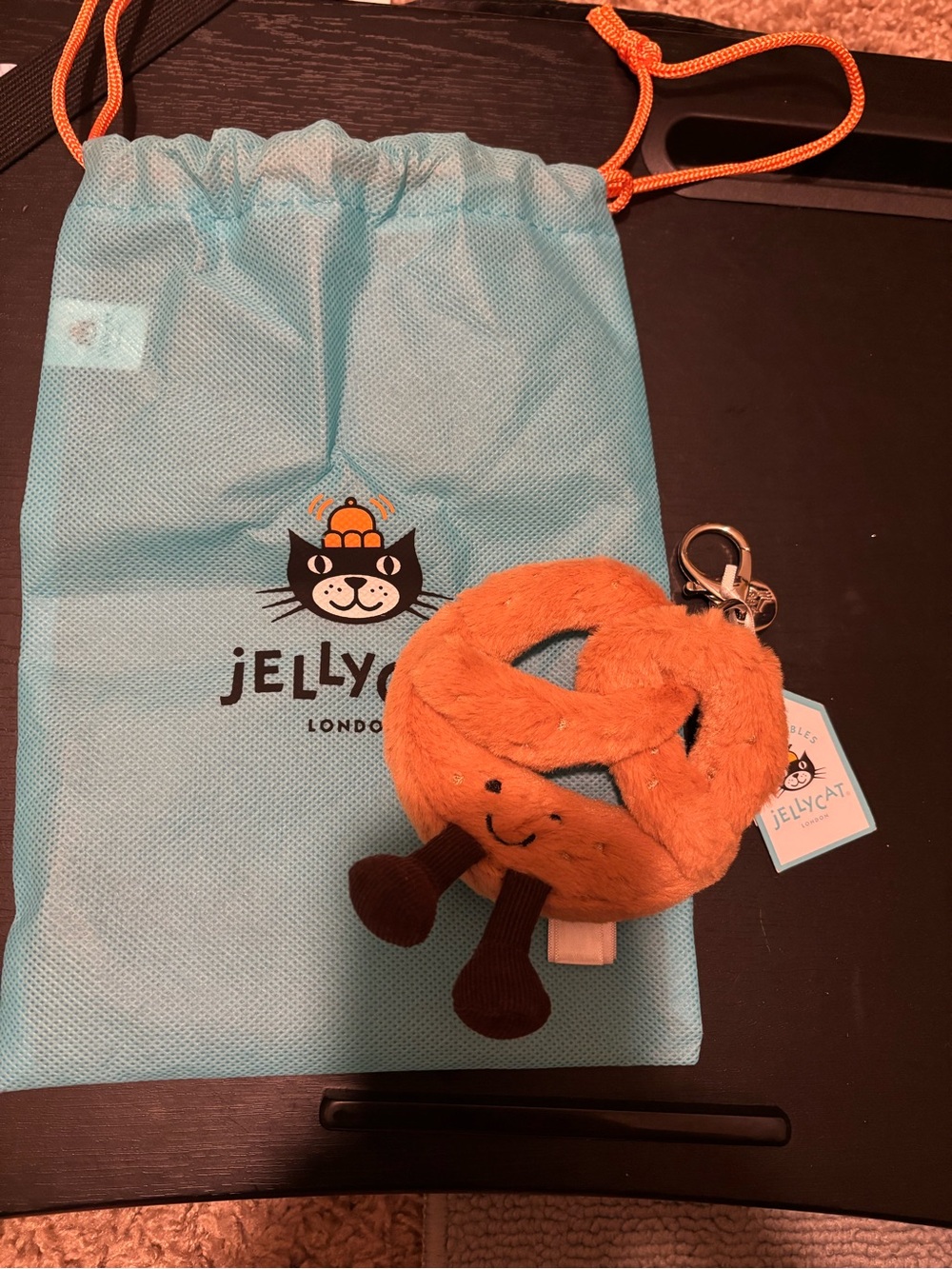 Jellycat Pretzel Plush Key Clip with Brown Legs